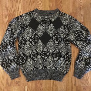 Alvin Josef Pullover Sweater Leather Diamonds Black White Size L Full House Dad